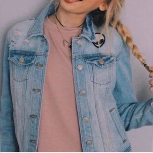 BRANDY MELVILLE Light Wash Denim Blue Jean Distressed Alien Jacket Sz Medium